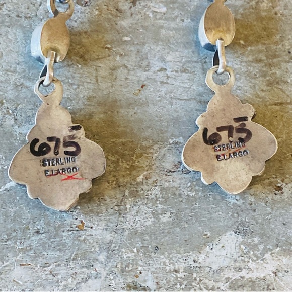 ♥️ Navajo ♥️ Eleanor Largo Sterling Silver & Kingman Turquoise Earrings - Picture 6 of 10